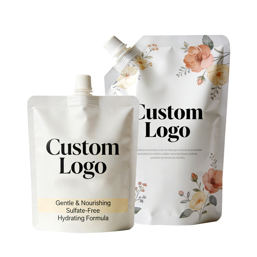 Wholesale FDA Certified Cosmetic Plastic Refill Shampoo Spout Pouch Reusable Liquid Packaging Standing Pouch With Spout Customized Logo