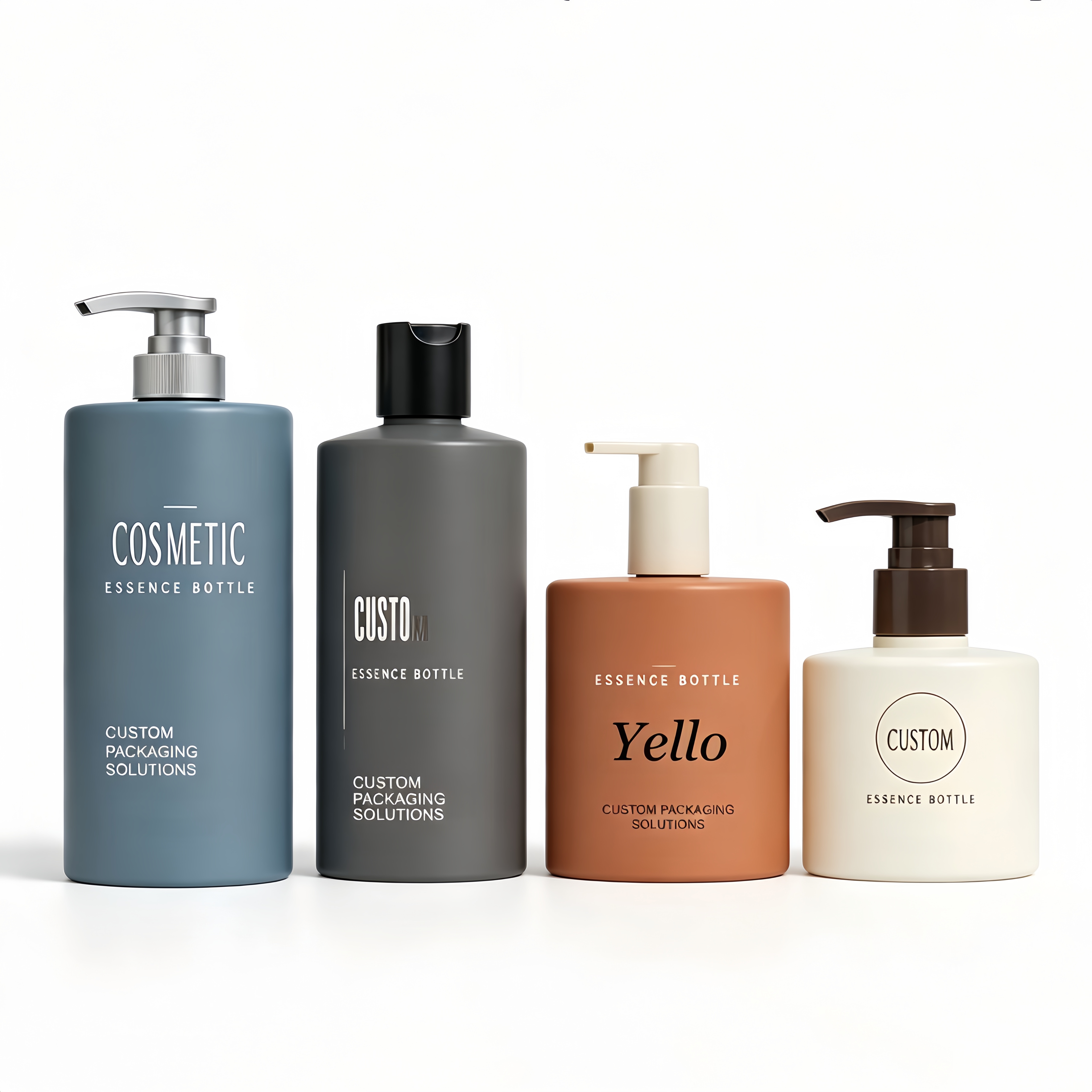 Wholesales Custom logo Beige Plastic Cylinder Shape Cosmetic Dispenser Pump Bottle with Flip Top Cap Packaging