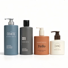 Wholesales Custom logo Beige Plastic Cylinder Shape Cosmetic Dispenser Pump Bottle with Flip Top Cap Packaging
