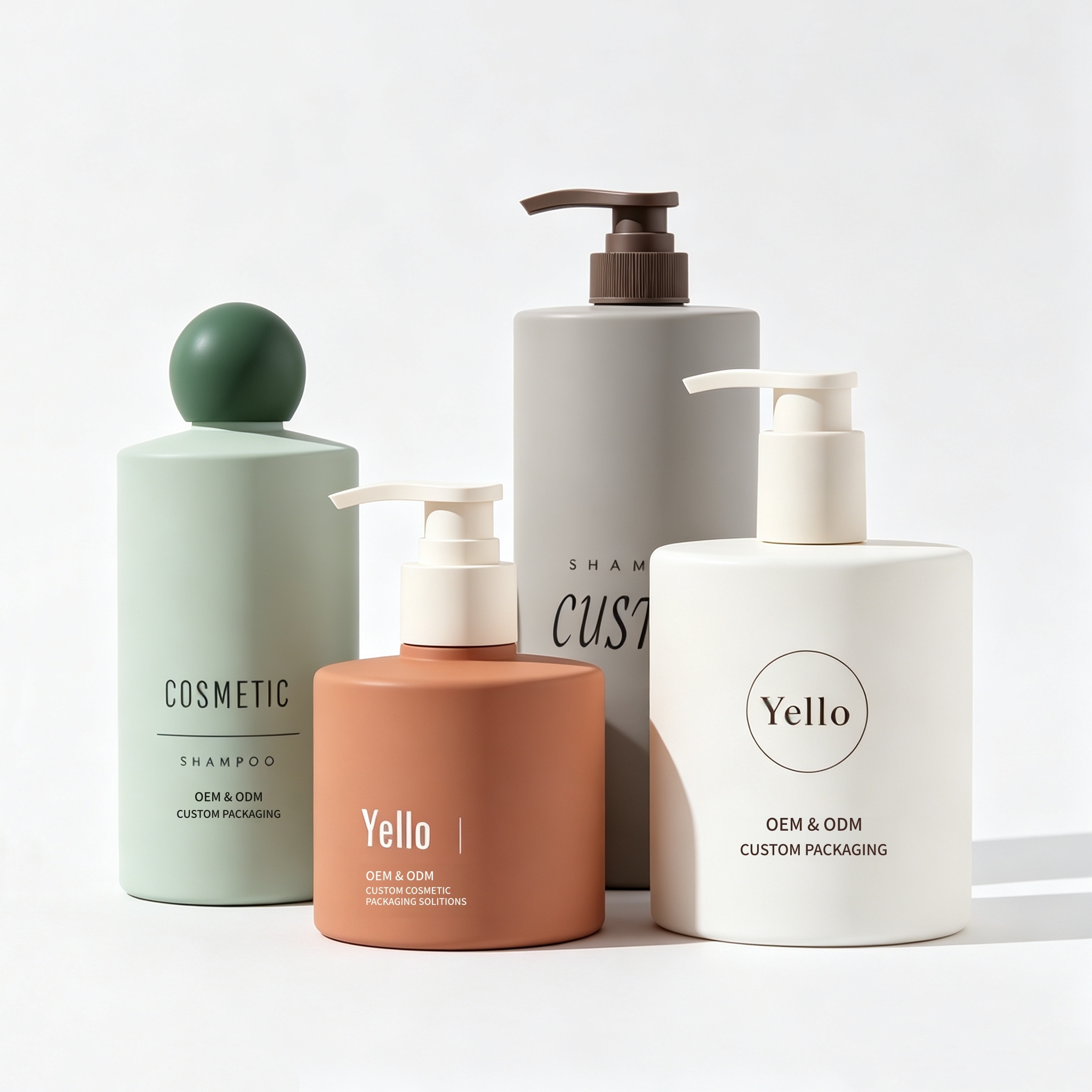 Wholesales Custom logo Beige Plastic Cylinder Shape Cosmetic Dispenser Pump Bottle with Flip Top Cap Packaging