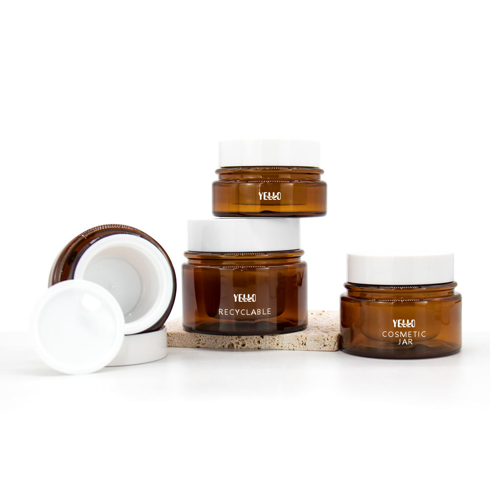 Luxury Custom Plastic Frosted Amber 50g Cosmetic Cream Jars with Lids for Body Butter