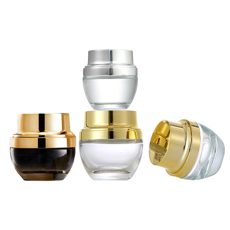 Cosmetic Glass Pump Cosmetic Bottle with Crown Cap Empty Lotion Airless Bottle Cosmetics Jars Set