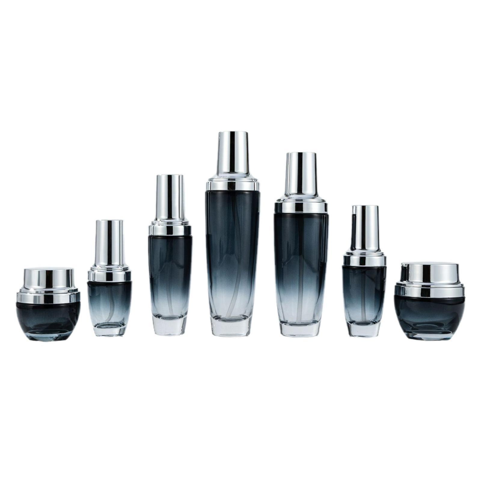 Cosmetic Glass Pump Cosmetic Bottle with Crown Cap Empty Lotion Airless Bottle Cosmetics Jars Set