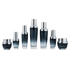 Cosmetic Glass Pump Cosmetic Bottle with Crown Cap Empty Lotion Airless Bottle Cosmetics Jars Set