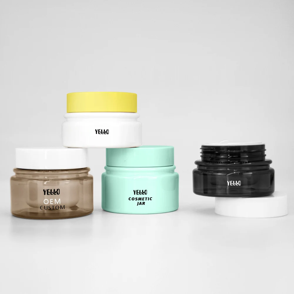 Luxury Custom Plastic Frosted Amber 50g Cosmetic Cream Jars with Lids for Body Butter