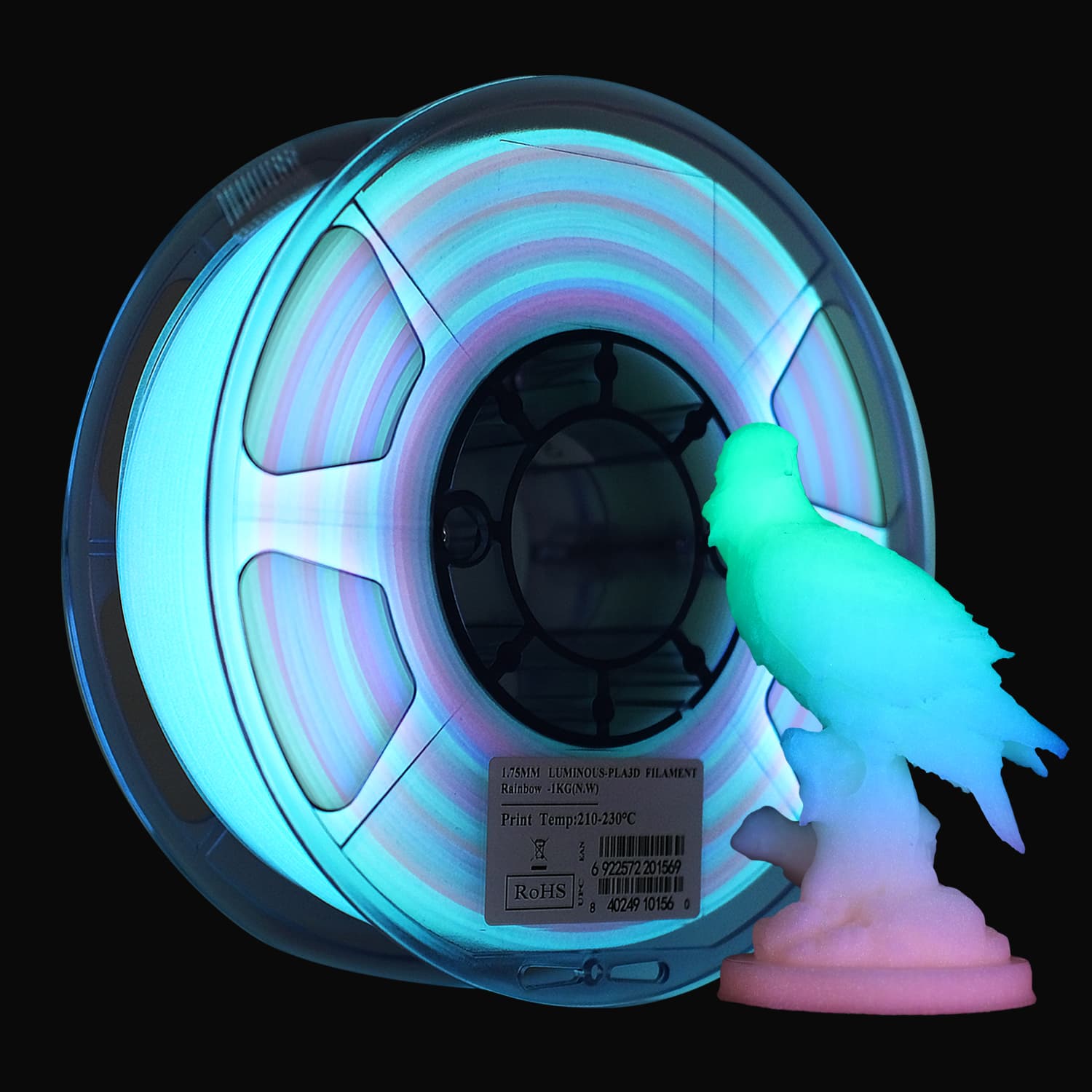 eSUN Luminous Rainbow PLA 1.75mm 3D Printer Filament 1KG Glow in the Dark