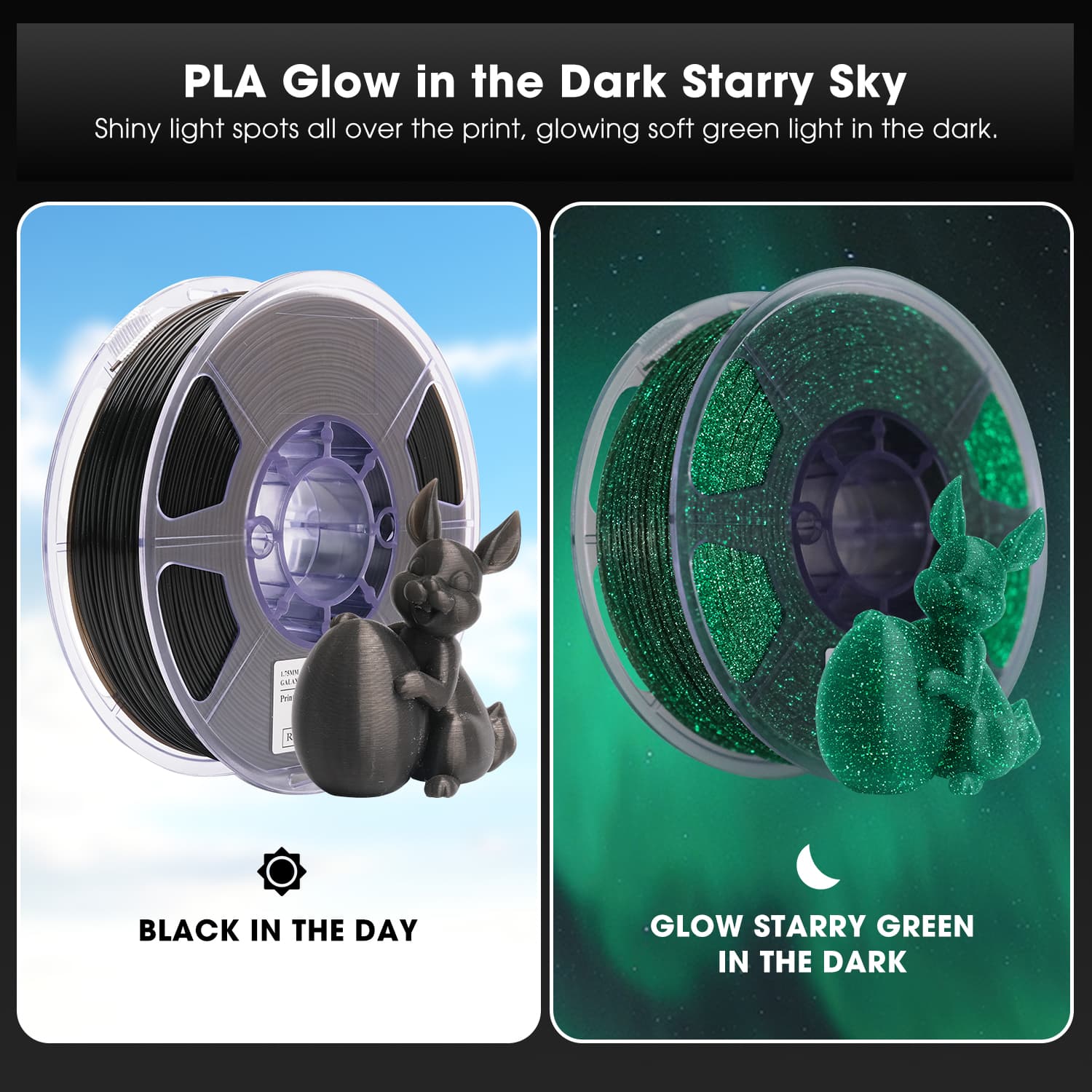 eSUN Stars Twinkle Shining PLA 1.75mm 3D Filament 1KG Glow in The Dark