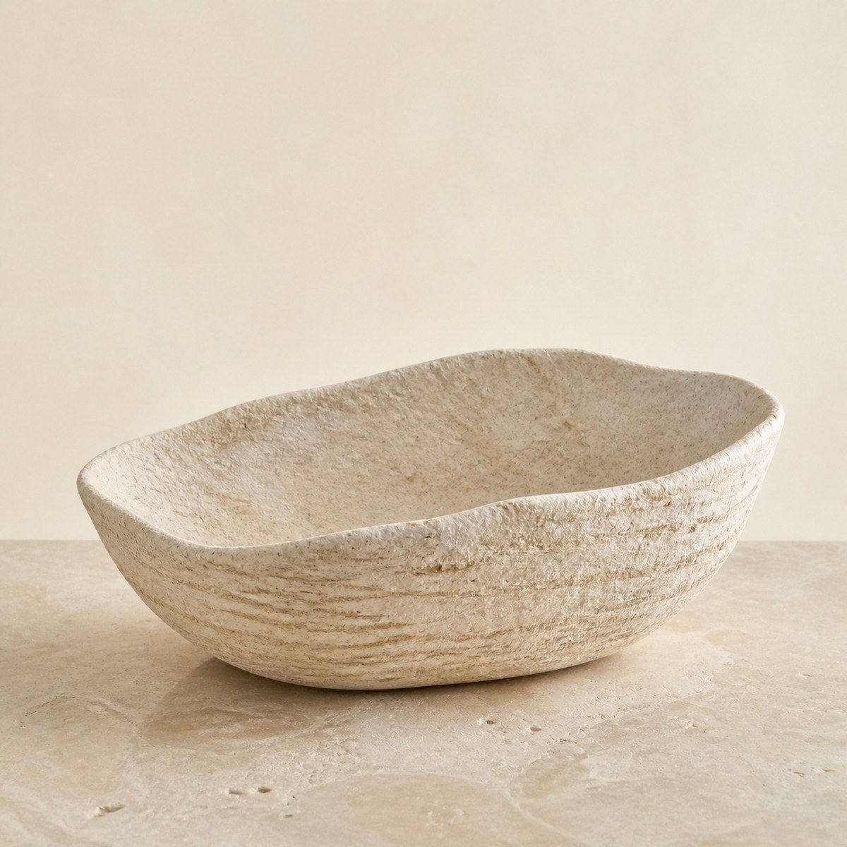 Terra Fold warm oat recycled-fiber catchall bowl with a softly folded rim