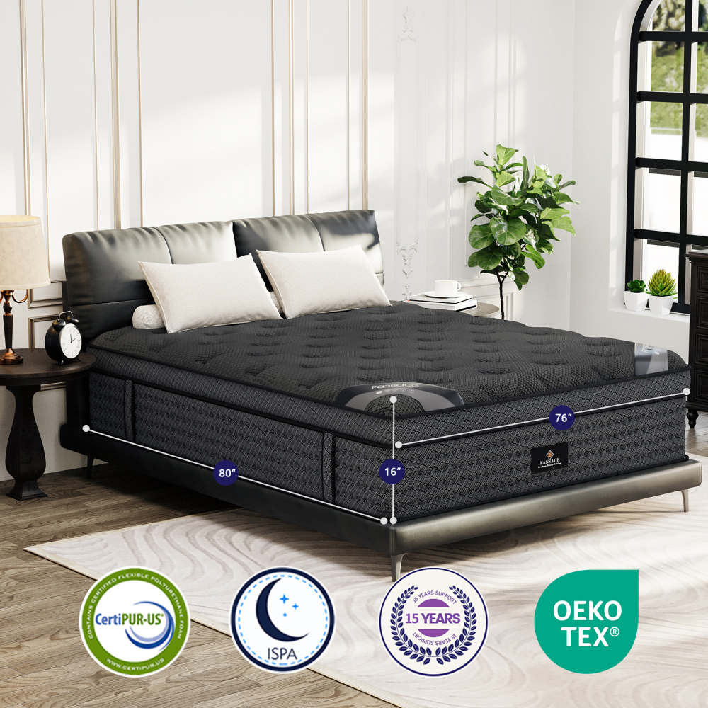16 inch Deluxe Hybrid Mattress – Plush Comfort with Adaptive Gel Foam, Strong Edge Support, and Quiet Pocketed Spring System