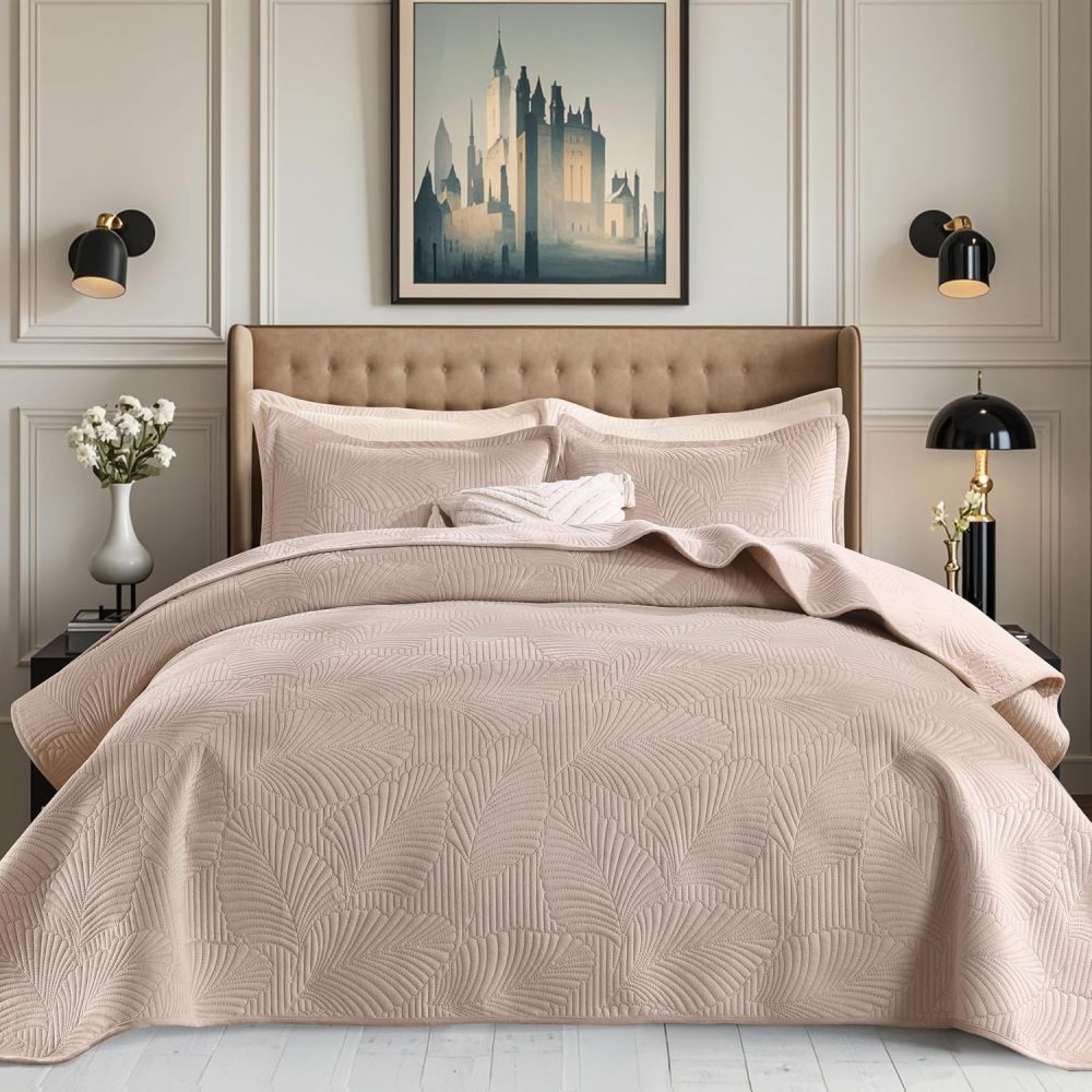 Velvet Quilt Set King Size, 3 Pieces Lightweight Summer Quilt Bedding Set, Luxury Soft Bedspread with 2 Pillow Shams, Breathable Ultrasonic Coverlet for Bed, All Season