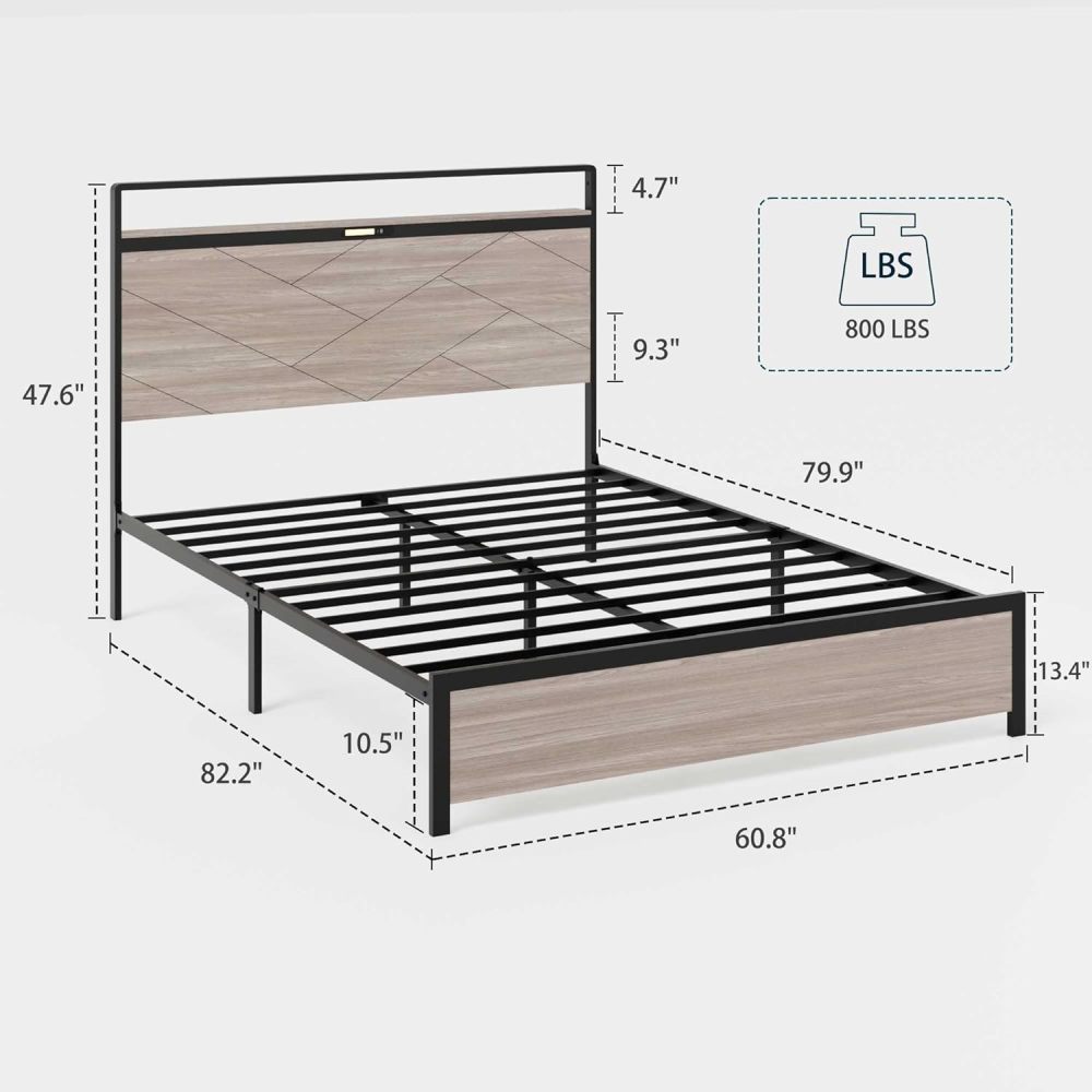 Bed Frame, Wooden Platform Bed Frame with Storage LED Light Headboard and 2 USB, Large Underbed Storage,Easy Assemnly