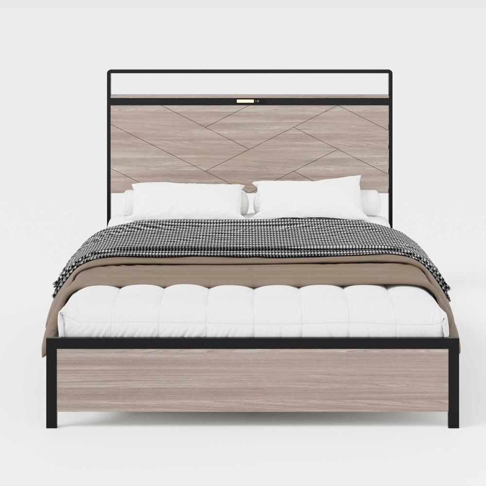 Bed Frame, Wooden Platform Bed Frame with Storage LED Light Headboard and 2 USB, Large Underbed Storage,Easy Assemnly