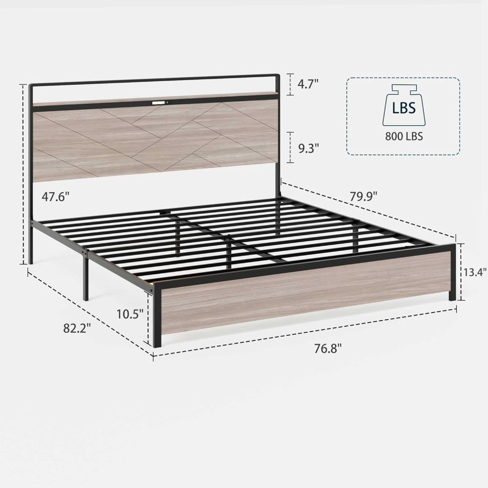 Bed Frame, Wooden Platform Bed Frame with Storage LED Light Headboard and 2 USB, Large Underbed Storage,Easy Assemnly