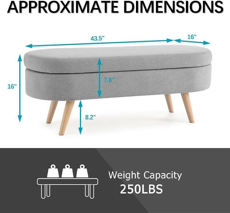 Fansace Oval Storage Bench 43.5" Ottoman Bench Upholstered Boucle Fabric Footrest Bench with wooden Legs End of Bed for Bedroom, Living Room, Entryway,Bed Side