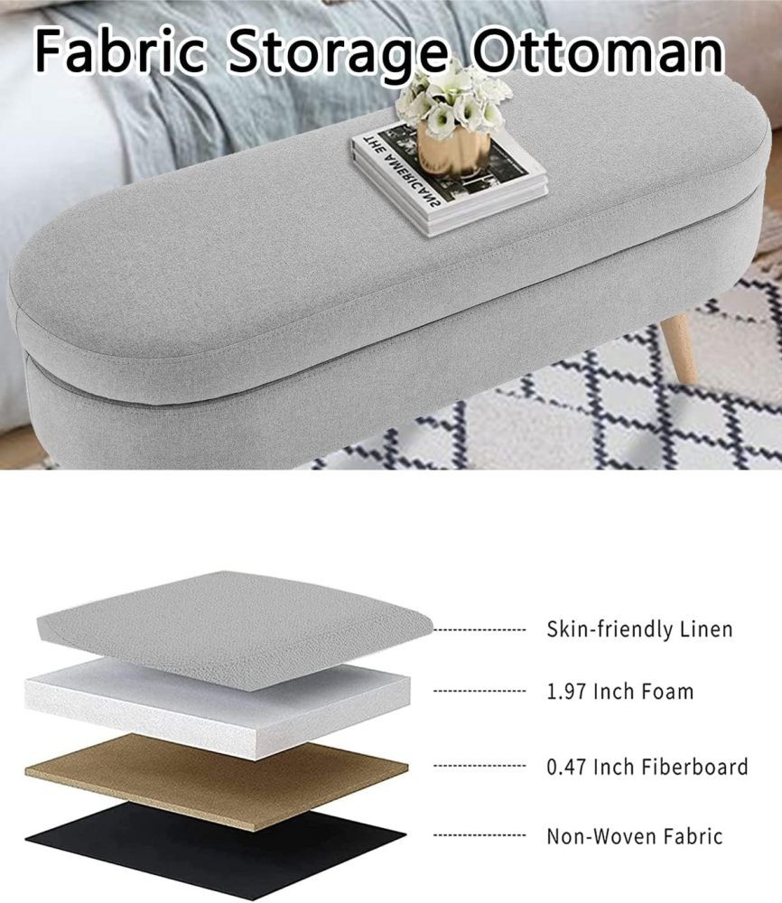 Fansace Oval Storage Bench 43.5" Ottoman Bench Upholstered Boucle Fabric Footrest Bench with wooden Legs End of Bed for Bedroom, Living Room, Entryway,Bed Side