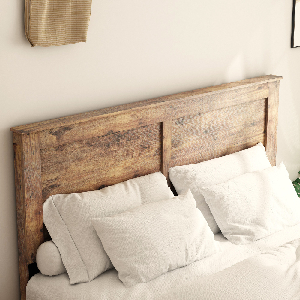 Fansace Wood Bed Frame with Headboard, Rustic Farmhouse Platform Bed Frame with 12 Wood Slats Support, No Box Spring Needed, Easy Assembly