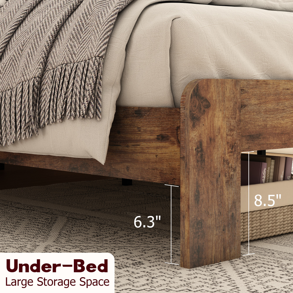 Fansace Wood Bed Frame with Headboard, Rustic Farmhouse Platform Bed Frame with 12 Wood Slats Support, No Box Spring Needed, Easy Assembly