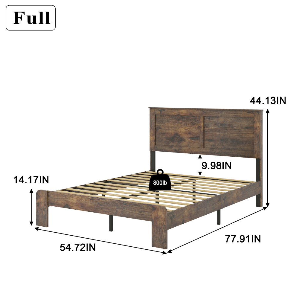 Fansace Wood Bed Frame with Headboard, Rustic Farmhouse Platform Bed Frame with 12 Wood Slats Support, No Box Spring Needed, Easy Assembly