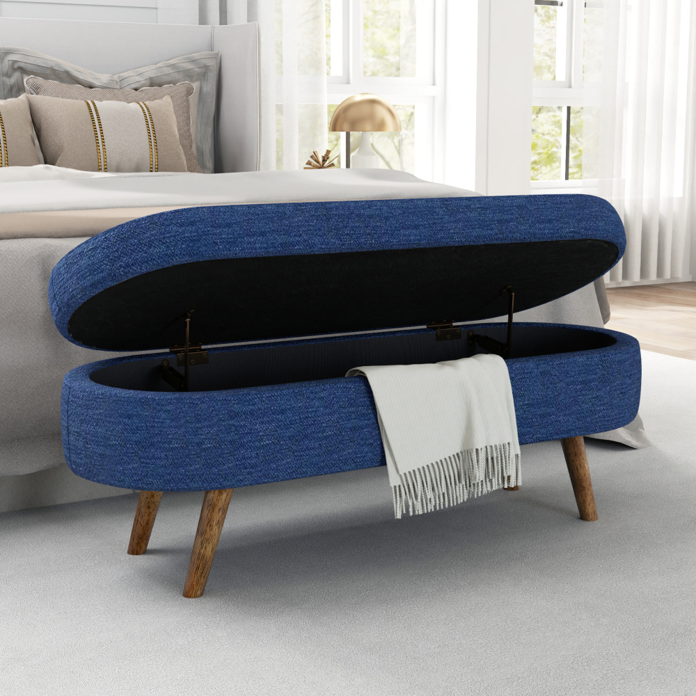 Fansace Oval Storage Bench 43.5" Ottoman Bench Upholstered Boucle Fabric Footrest Bench with wooden Legs End of Bed for Bedroom, Living Room, Entryway,Bed Side