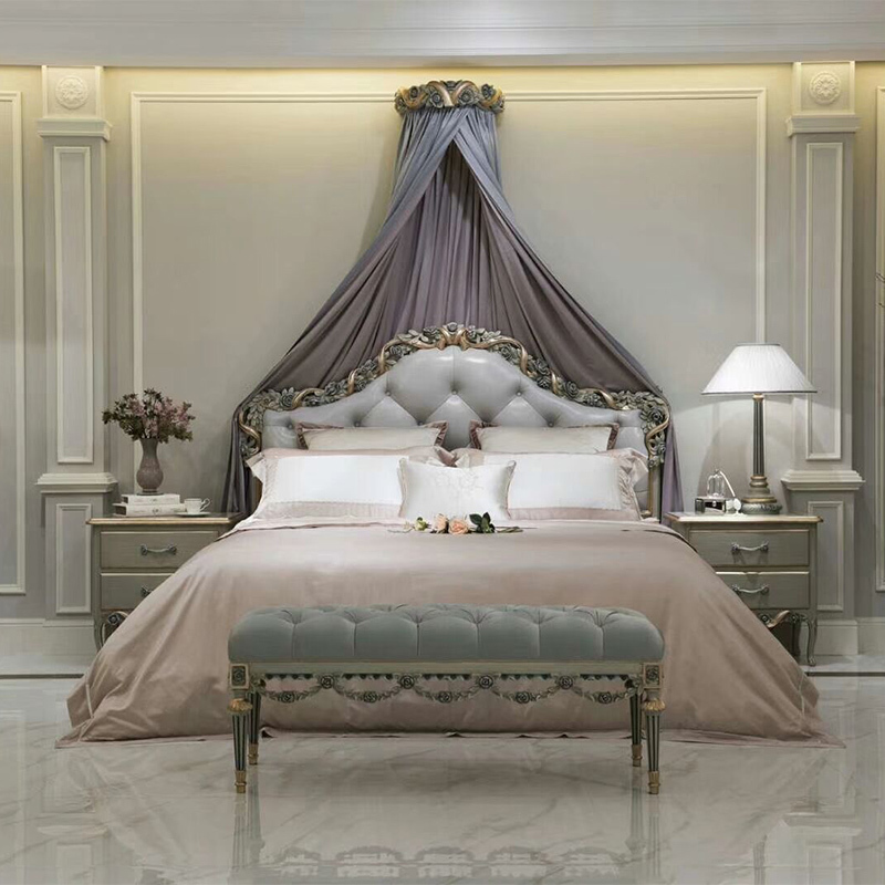 Elegant Rose Hand-Carved Fabric Upholstered Headboard Bed,EKAR FURNITURE CO.,LTD,Elegant Rose Hand-Carved Fabric Upholstered Headboard Bed - Ekar Furniture,foshan furniture factory,custom Furniture factory,china furniture factory