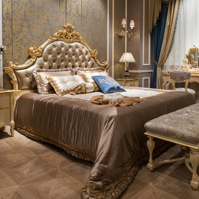 ,MY SHOP,Luxury Brown Carved Leather Headboards Bed  - Ekar Furniture,foshan furniture factory,custom Furniture factory,china furniture factory