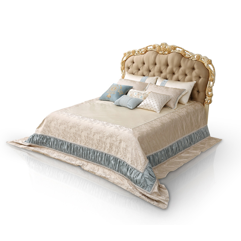 Classic French-Style Wooden Bed with Hand-Carved Frame and Fabric Headboard,EKAR FURNITURE CO.,LTD,Classic French-Style Wooden Bed with Hand-Carved Frame and Fabric Headboard,foshan furniture factory,custom Furniture factory,china furniture factory