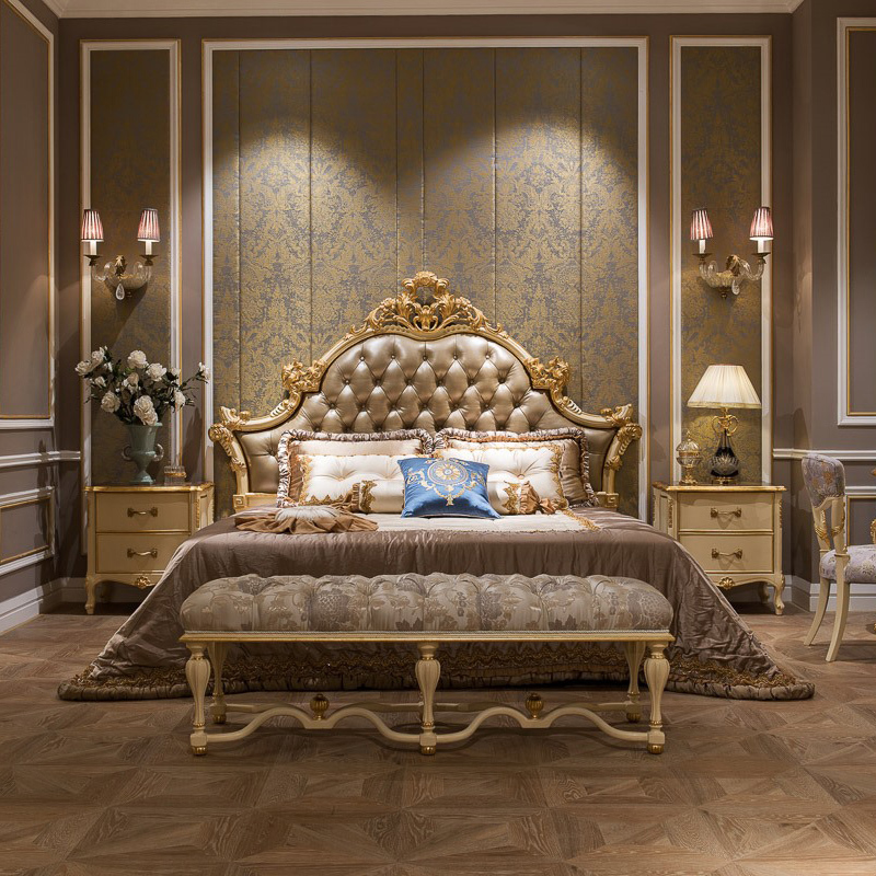 Luxury Brown Carved Leather Headboards Bed,EKAR FURNITURE CO.,LTD,Luxury Brown Carved Leather Headboards Bed  - Ekar Furniture,foshan furniture factory,custom Furniture factory,china furniture factory