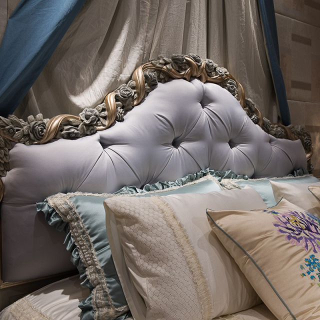 ,MY SHOP,Elegant Rose Hand-Carved Fabric Upholstered Headboard Bed - Ekar Furniture,foshan furniture factory,custom Furniture factory,china furniture factory