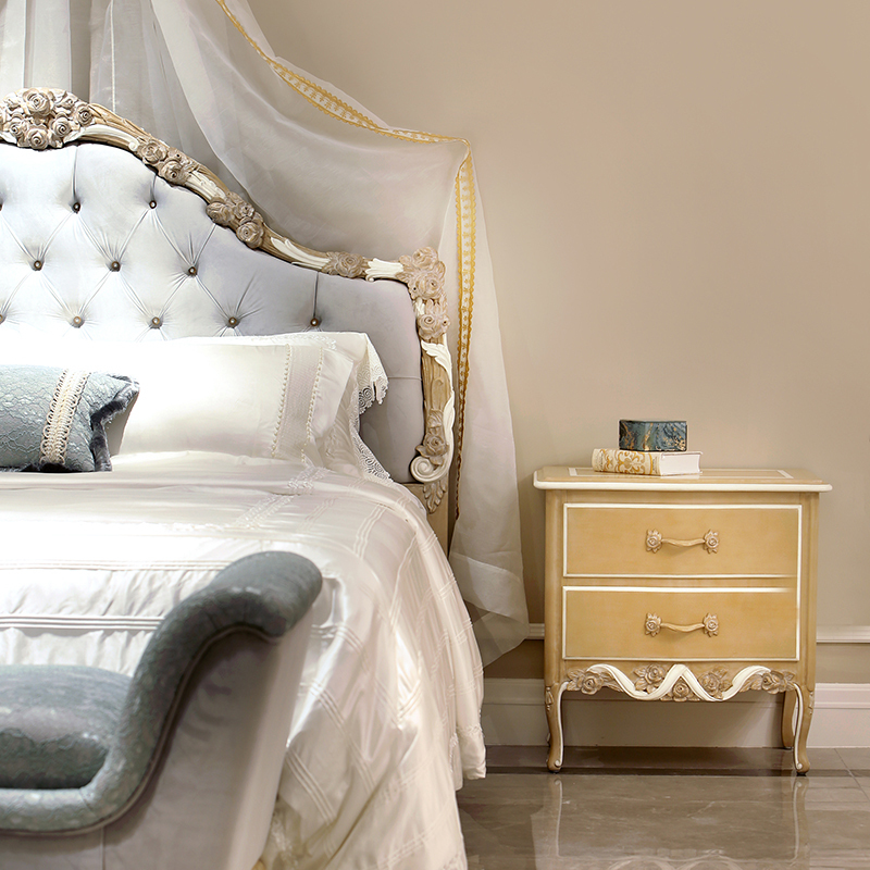 French-Style Wooden Nightstand with Carved Details and Storage,EKAR FURNITURE CO.,LTD,French-Style Wooden Nightstand with Carved Details and Storage,foshan furniture factory,custom Furniture factory,china furniture factory