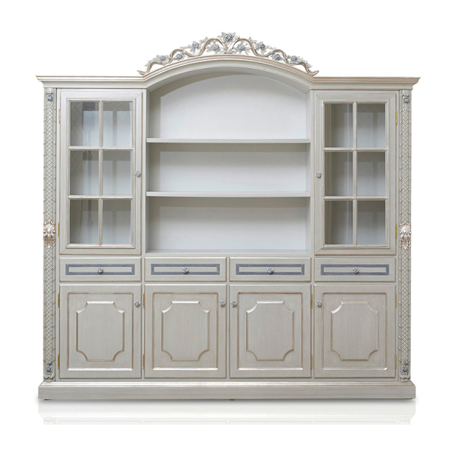 ,MY SHOP,French-Style Solid Wood Office Bookcase with Glass Doors,foshan furniture factory,custom Furniture factory,china furniture factory