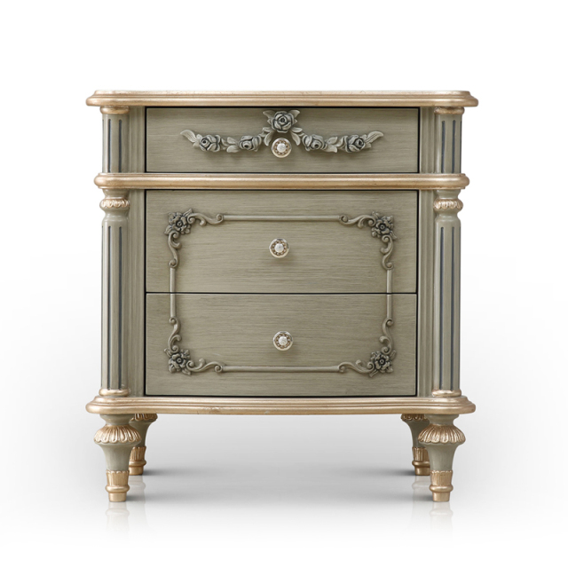 ,MY SHOP,Antique Italian Nightstand with Carved Flower Pattern,foshan furniture factory,custom Furniture factory,china furniture factory