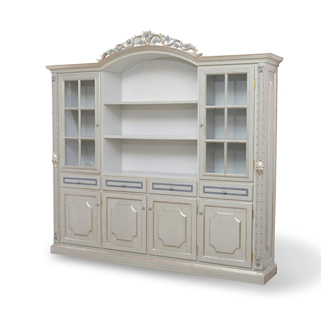 ,MY SHOP,French-Style Solid Wood Office Bookcase with Glass Doors,foshan furniture factory,custom Furniture factory,china furniture factory