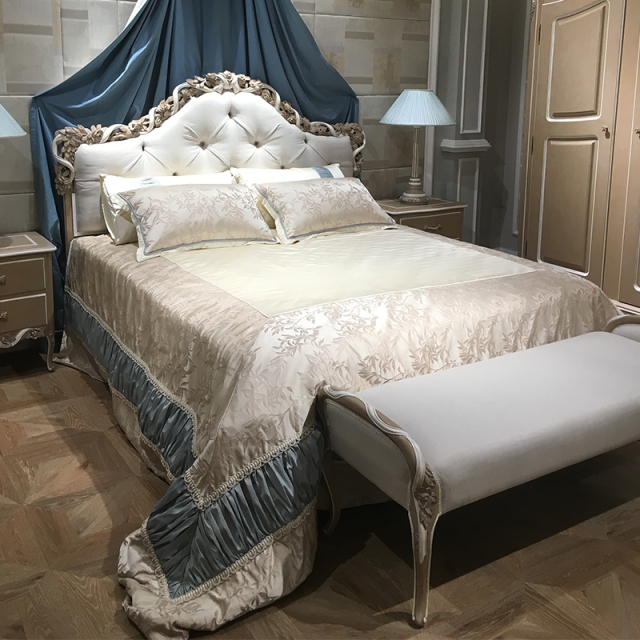 ,MY SHOP,French Style Upholstered Bed Bench with Carved Wooden Frame,foshan furniture factory,custom Furniture factory,china furniture factory