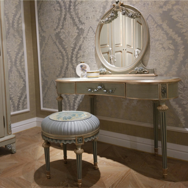 ,MY SHOP,French-Style Wooden Dressing Stool with Upholstered Seat for Bedrooms,foshan furniture factory,custom Furniture factory,china furniture factory