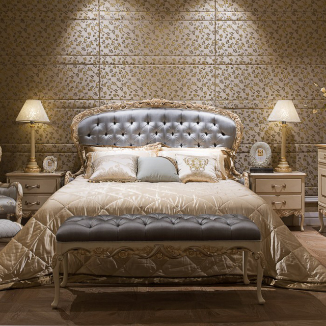 ,MY SHOP,French Luxury Style Grey Wooden and Fabric Long Bed Stool for Bedroom,foshan furniture factory,custom Furniture factory,china furniture factory