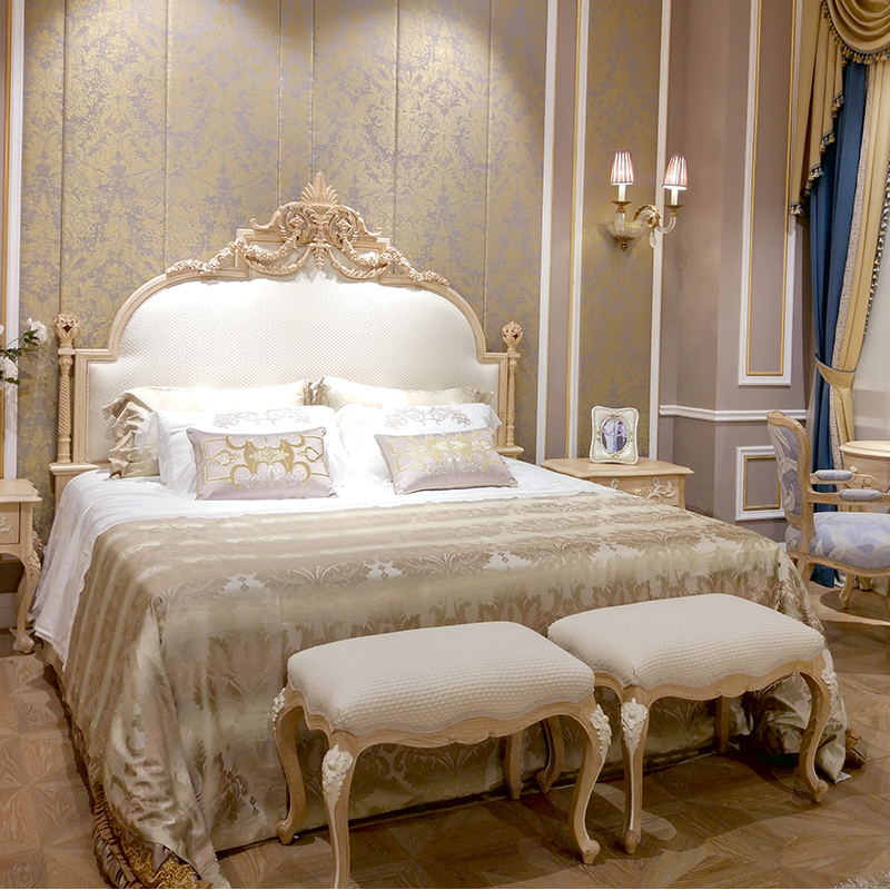 French Luxury Style Off-white and Golden Queen Bed,EKAR FURNITURE CO.,LTD,,foshan furniture factory,custom Furniture factory,china furniture factory