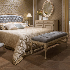 ,MY SHOP,French Luxury Style Grey Wooden and Fabric Long Bed Stool for Bedroom,foshan furniture factory,custom Furniture factory,china furniture factory