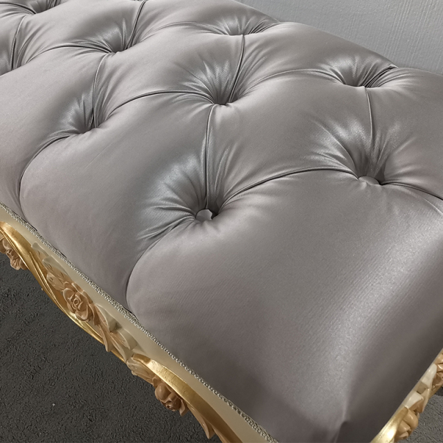 ,MY SHOP,French Luxury Style Grey Wooden and Fabric Long Bed Stool for Bedroom,foshan furniture factory,custom Furniture factory,china furniture factory