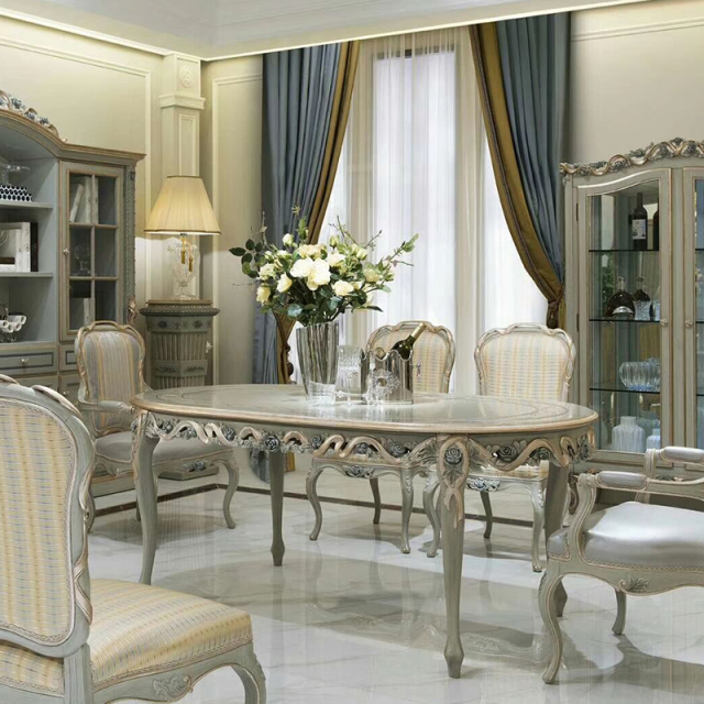 ,MY SHOP,French-Style Solid Wood Dining Table with Carved Details,foshan furniture factory,custom Furniture factory,china furniture factory