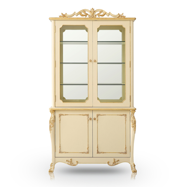 ,MY SHOP,The Latest Luxury Style White and Golden Glass Cabinets with Carved Flowers,foshan furniture factory,custom Furniture factory,china furniture factory