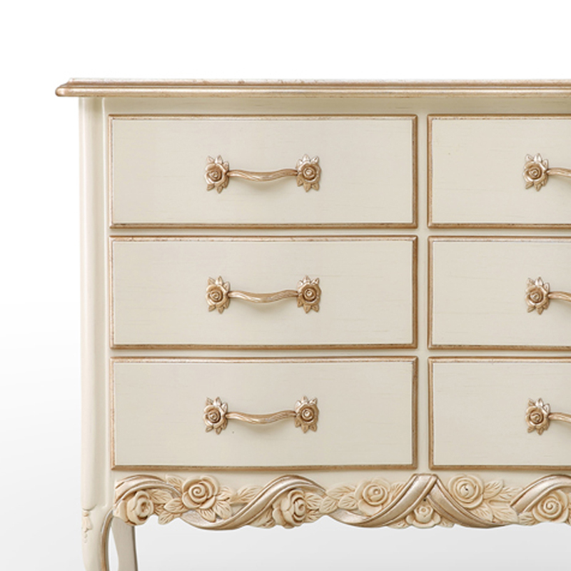 Antique Style Hand-carved Ivory White Wooden 6 Chests of Drawers,EKAR FURNITURE CO.,LTD,,foshan furniture factory,custom Furniture factory,china furniture factory