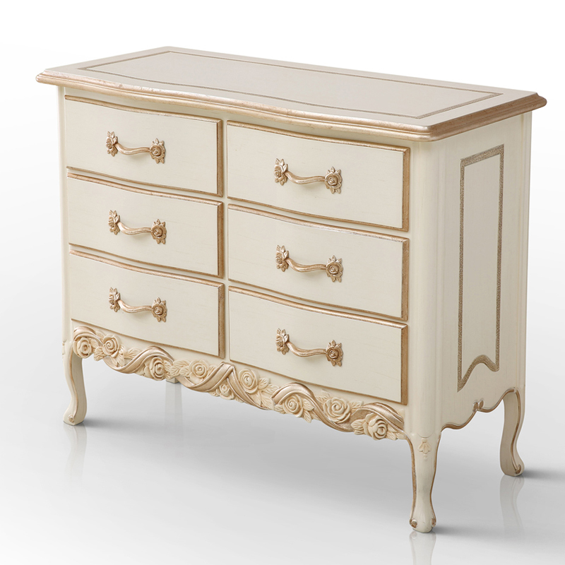 Antique Style Hand-carved Ivory White Wooden 6 Chests of Drawers,EKAR FURNITURE CO.,LTD,,foshan furniture factory,custom Furniture factory,china furniture factory