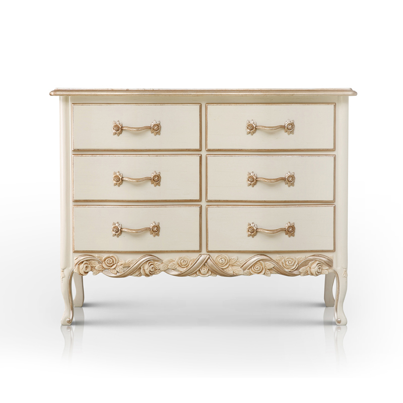 Antique Style Hand-carved Ivory White Wooden 6 Chests of Drawers,EKAR FURNITURE CO.,LTD,,foshan furniture factory,custom Furniture factory,china furniture factory