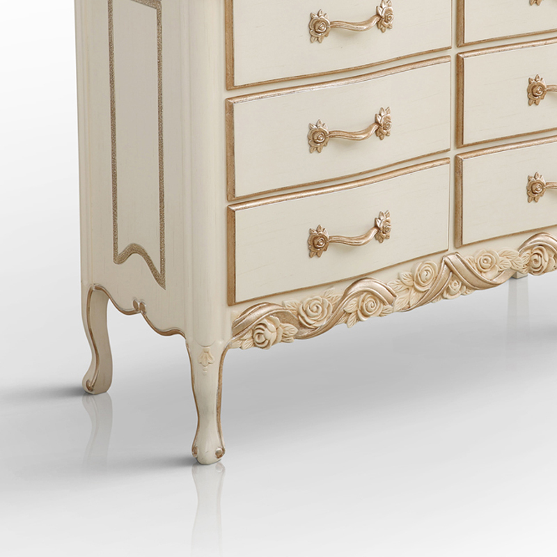 Antique Style Hand-carved Ivory White Wooden 6 Chests of Drawers,EKAR FURNITURE CO.,LTD,,foshan furniture factory,custom Furniture factory,china furniture factory