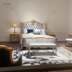 ,MY SHOP,Soild Wood Carved Luxury Upholstered King Size Bed - Ekar Furniture,foshan furniture factory,custom Furniture factory,china furniture factory