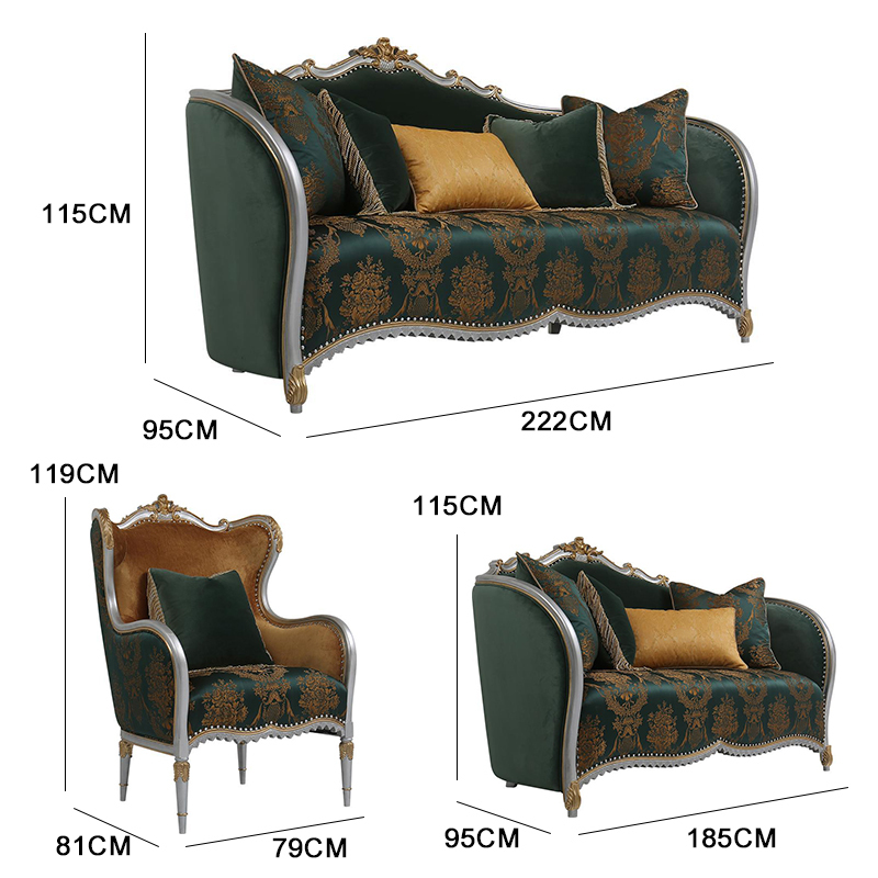 Opulent Dark Green French Classic Carved Sofa Set for Luxurious Interiors,EKAR FURNITURE CO.,LTD,Opulent Dark Green French Classic Carved Sofa Set for Luxurious Interiors,foshan furniture factory,custom Furniture factory,china furniture factory