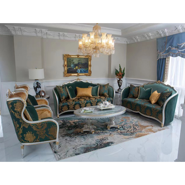 ,MY SHOP,Opulent Dark Green French Classic Carved Sofa Set for Luxurious Interiors,foshan furniture factory,custom Furniture factory,china furniture factory