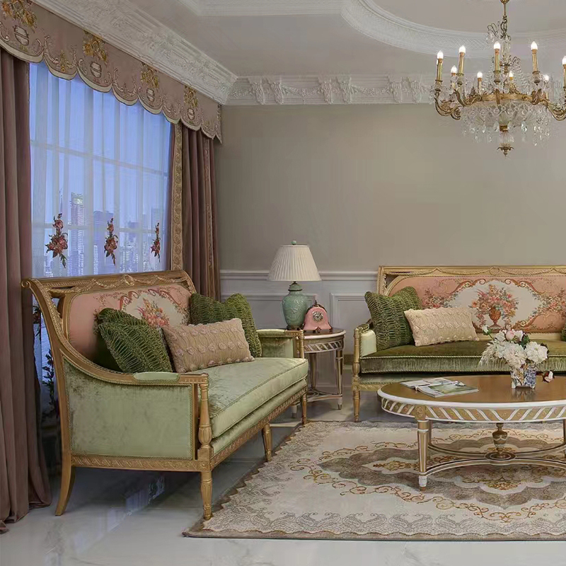 Chic Forest Green Carved French Classic Sofa for Elegant Interiors,EKAR FURNITURE CO.,LTD,Chic Forest Green Carved French Classic Sofa for Elegant Interiors,foshan furniture factory,custom Furniture factory,china furniture factory