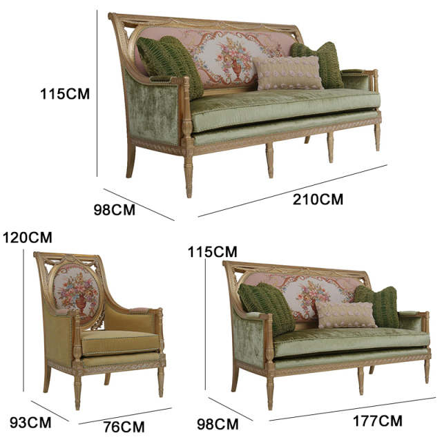 ,MY SHOP,Chic Forest Green Carved French Classic Sofa for Elegant Interiors,foshan furniture factory,custom Furniture factory,china furniture factory