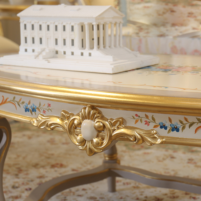 ,MY SHOP,Gorgeous French living room classic oval coffee table set with gold details,foshan furniture factory,custom Furniture factory,china furniture factory